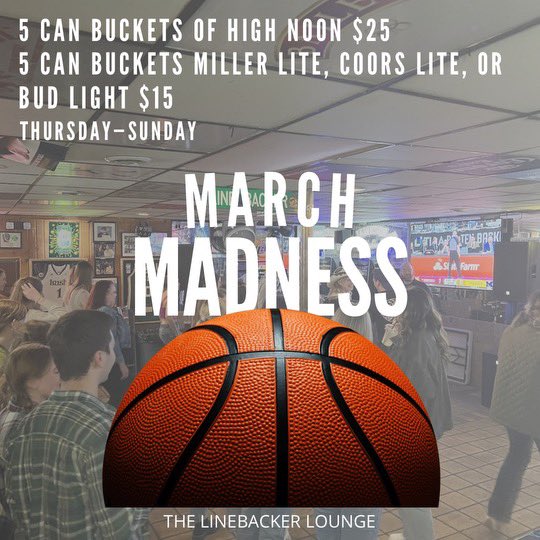 BackerLounge1's tweet photo. March Madness!!!! Buckets for Buckets!!! Come by and cheer on your favorite team and have a cold one!!! #Backerfun https://t.co/2HMORA3Gjt