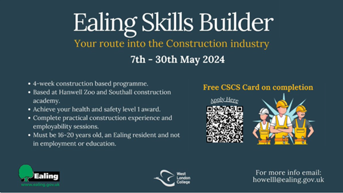 WorkEaling's tweet photo. Are you aged 16-20 and interested in a career in the construction industry? 

In this course, you will achieve a Level 1 award in health and safety and gain some invaluable skills for the industry. 

Even lunch will be provided everyday! https://t.co/gALoijQAkx