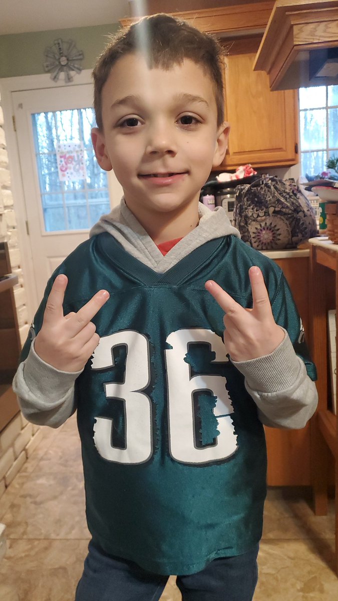 dwightkreiser's tweet photo. @36westbrook my 8 y/o son was excited to sport his #36 jersey today. So we spent breakfast watching some of your @Eagles highlights. Also, he wants to know if he can come to your house.🤣 https://t.co/9RnSSAi8xX
