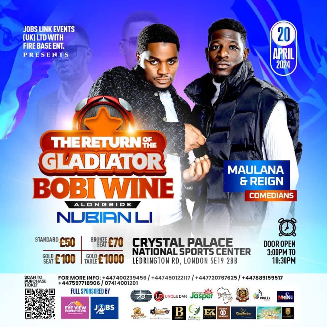 LONDON The Return of The Gladiator @HEBobiwine alongside The Comedy Gladiators. Get your dancing shoes and get ready if de baddest