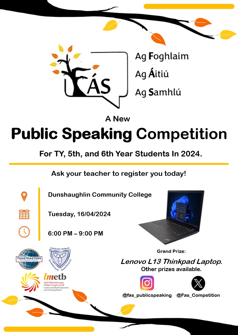 FÁS Public Speaking (@fas_competition) on Twitter photo Here is our Linktree, which contains links to our Instagram, Twitter, Handbook and Registration Form! If you are a senior cycle student interested in participating, please check it out! <a href="/Dunshaughlin_CC/">Dunshaughlin C.C.</a> <a href="/LouthMeathETB/">Louth and Meath ETB</a>
linktr.ee/FAS_PublicSpea… Here is our Linktree, which contains links to our Instagram, Twitter, Handbook and Registration Form! If you are a senior cycle student interested in participating, please check it out! <a href="/Dunshaughlin_CC/">Dunshaughlin C.C.</a> <a href="/LouthMeathETB/">Louth and Meath ETB</a>
linktr.ee/FAS_PublicSpea…