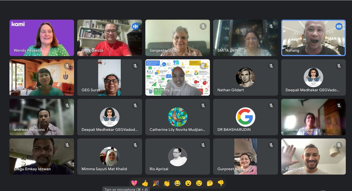 A fun @KamiApp session from @wendypeskett for the @GlobalGEG APAC community! Thanks to @jgarygarcia and @nathangildart! Lot's of excitement, especially from @N42NG who joined our call from his fancy private jet (top right)! ✈️ 😎