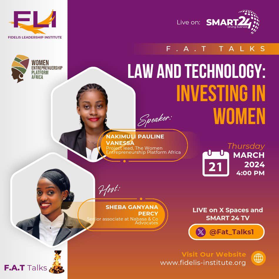 📢Join us today at  4:00 PM for an insightful conversation on  the #FatTalks show with @ShebaGanyanna our  Senior associate as she  leads a discussion on 'Law and Technology: Investing in Women' with Nakimuli Vanessa from @wepafrica

Click here: x.com/i/spaces/1lPKq….