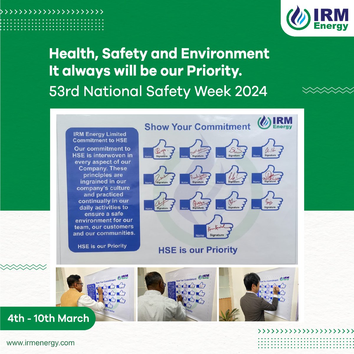 IRMenergy's tweet photo. IRM Energy observed National Safety Week from 4-10 March with a commitment to HSE and Safety Leadership in Environmental, Social, and Governance. 

#IRMEnergy #Nationalsafetyweek #safetyfirst https://t.co/IXm7U5WdHa