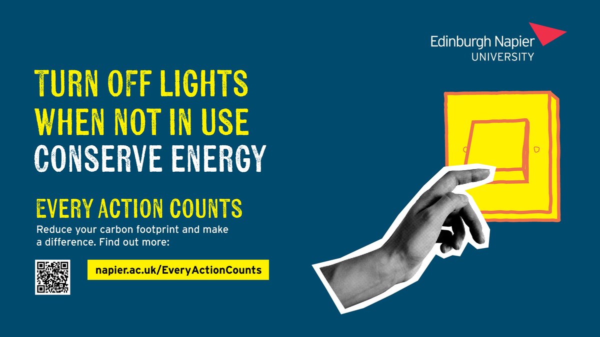 Every watt saved is a step towards a more sustainable future! Join our ongoing #EveryActionCounts campaign by turning off lights when not in use, closing windows when using heating, and recycling 💚 👉 napier.ac.uk/EveryActionCou…