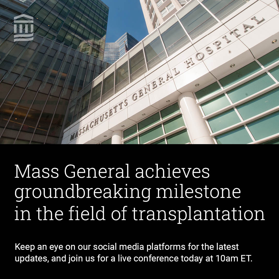 Mass General has achieved a groundbreaking milestone in the field of transplantation! Keep an eye on our social media platforms for the latest updates, and join us for a live conference today at 10am ET via this livestream link: spklr.io/6012oB9g