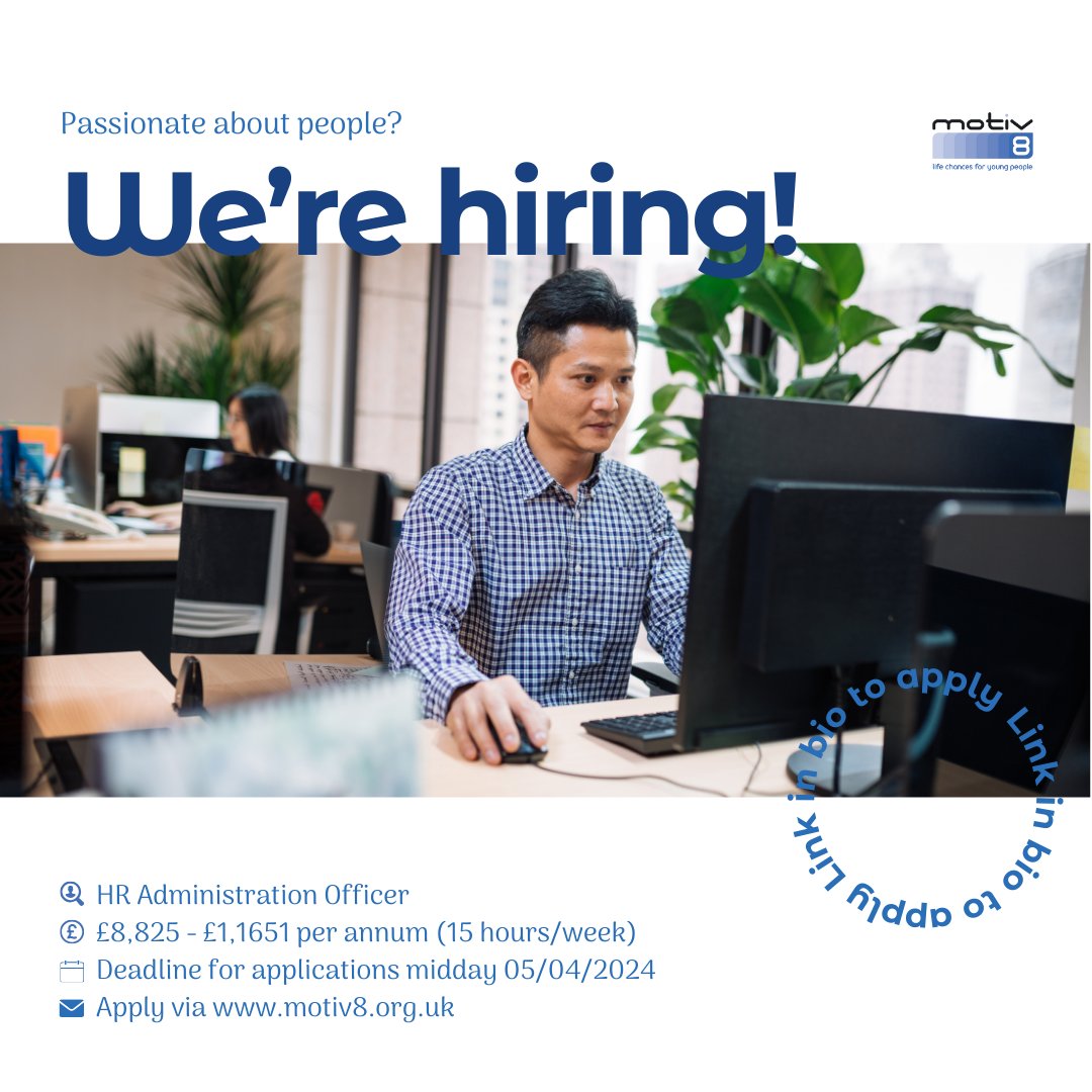 We're hiring! For more details and to apply, go to motiv8.org.uk/careers-and-vo… #charityjobs #portsmouthjobs #charitycareers
