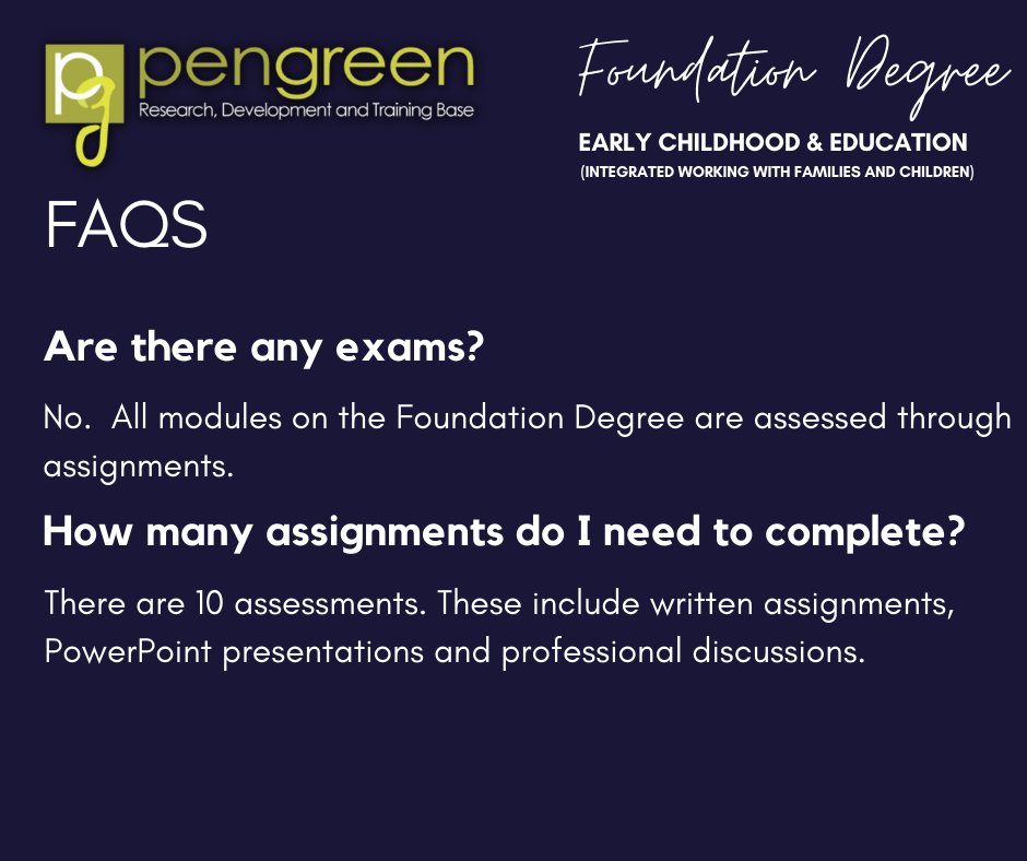PGResearchBase's tweet photo. Thinking of applying for the Foundation Degree and have questions❓❓❓ We have complied our most frequently asked questions to help you.  If you have more that aren't posted here, our friendly Student Support team are on hand to help at studentsupport@pengreen.org https://t.co/THDshYibPG