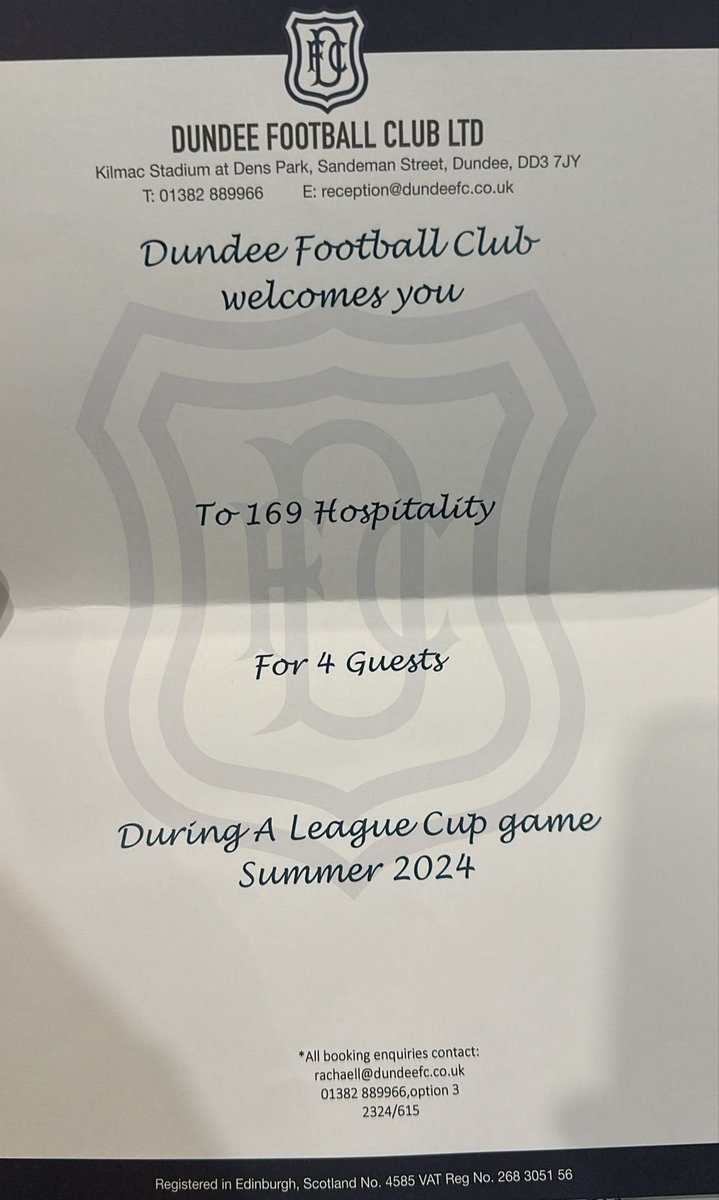 AndoChooseEvent's tweet photo. @paultestimonial opponents @DundeeFC  kindly donated a voucher for 4 people at the exclusive 169  lounge to auction for @PWatson_11
This includes a buffet, free bar &amp; seats in the directors box for a league cup game
Please email bids to paulwatsontestimonial@gmail.com
#thedee https://t.co/G7K6HUh7gF