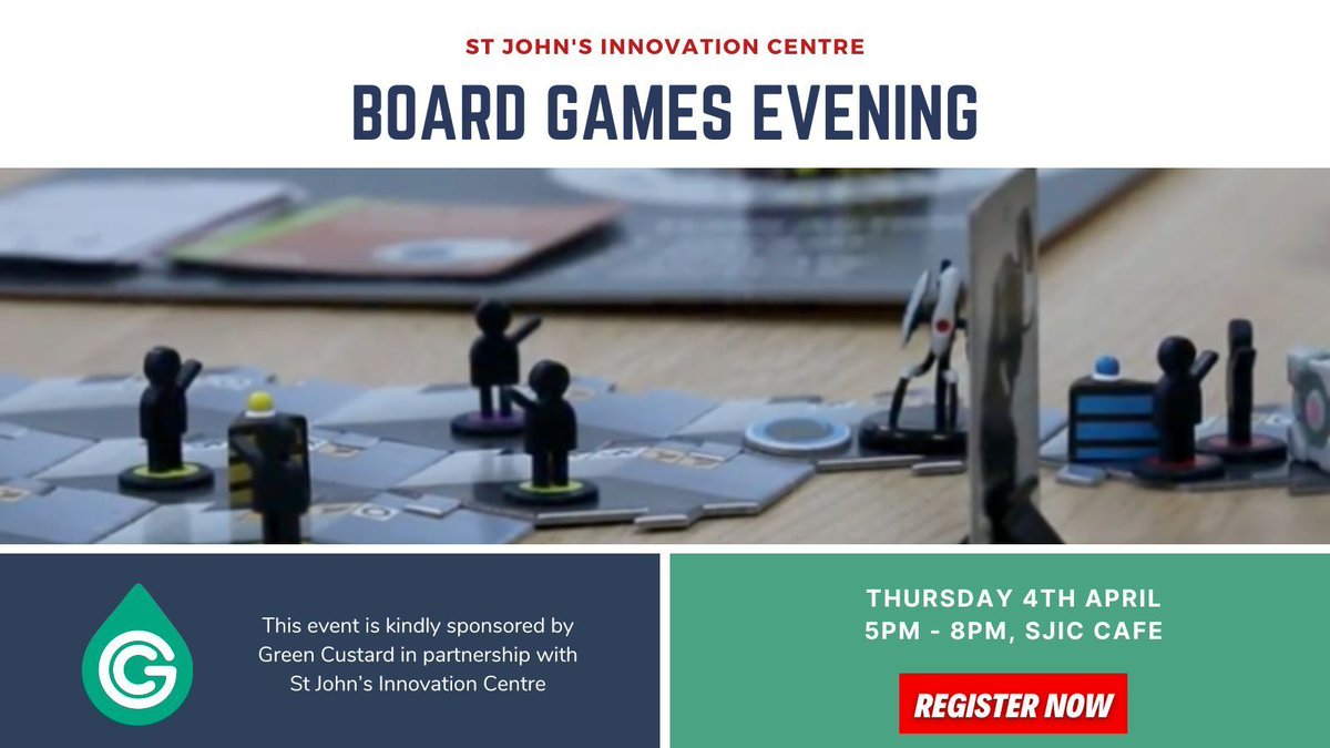 Our next board games evening is Thursday 4th April 🎲 Join Green Custard and @StJohnsCentre in the Cafe from 5 pm - 8 pm for a range of excellent board games and great company. Book your free ticket here: bit.ly/4cr0I2H #BoardGames #Cambrige #Social