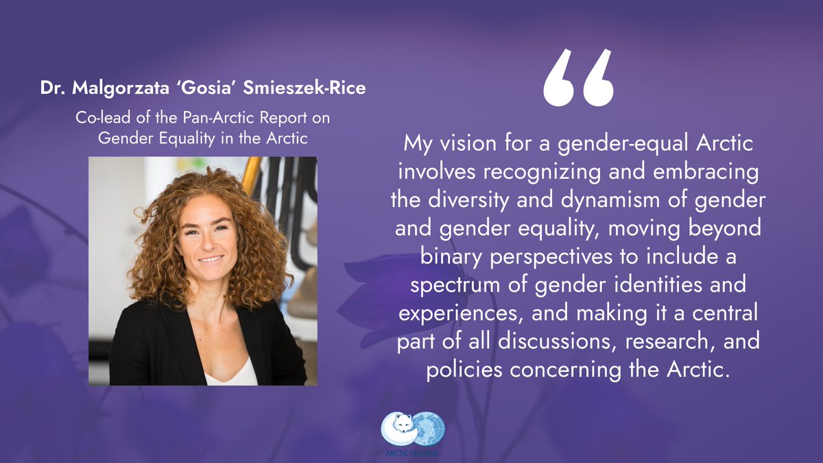 We are exploring the nexus of gender and environment in the Arctic with @gosiasmieszek. Gosia is postdoctoral researcher @UiTNorgesarktis and co-lead of the Pan-Arctic Report on Gender Equality in the Arctic. Read our rapid Q&A here 👉arctic-council.org/news/q-a-on-th…