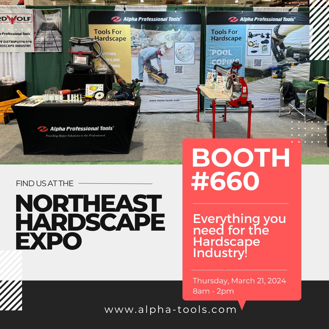 alphaprotools's tweet photo. We are excited to connect with the #hardscape industry in the Northeast and beyond.

@northeasthardscapeexpo
@aardwolf
@alphaprotools https://t.co/4aGBg0yGZP