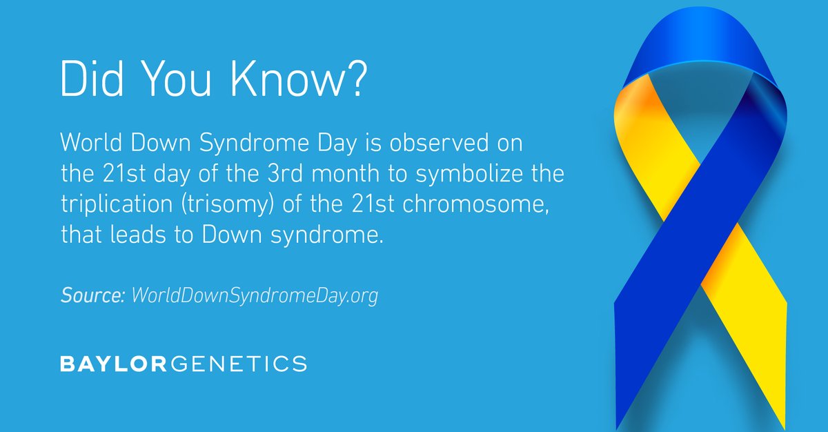 BaylorGenetics's tweet photo. Today is #WorldDownSyndromeDay. Down syndrome results from an extra copy of chromosome 21. Baylor Genetics offers comprehensive prenatal cytogenetic testing, empowering individuals and their families to make informed health decisions.
#ThinkBG #Trisomy21 https://t.co/kvjSjC3LIa