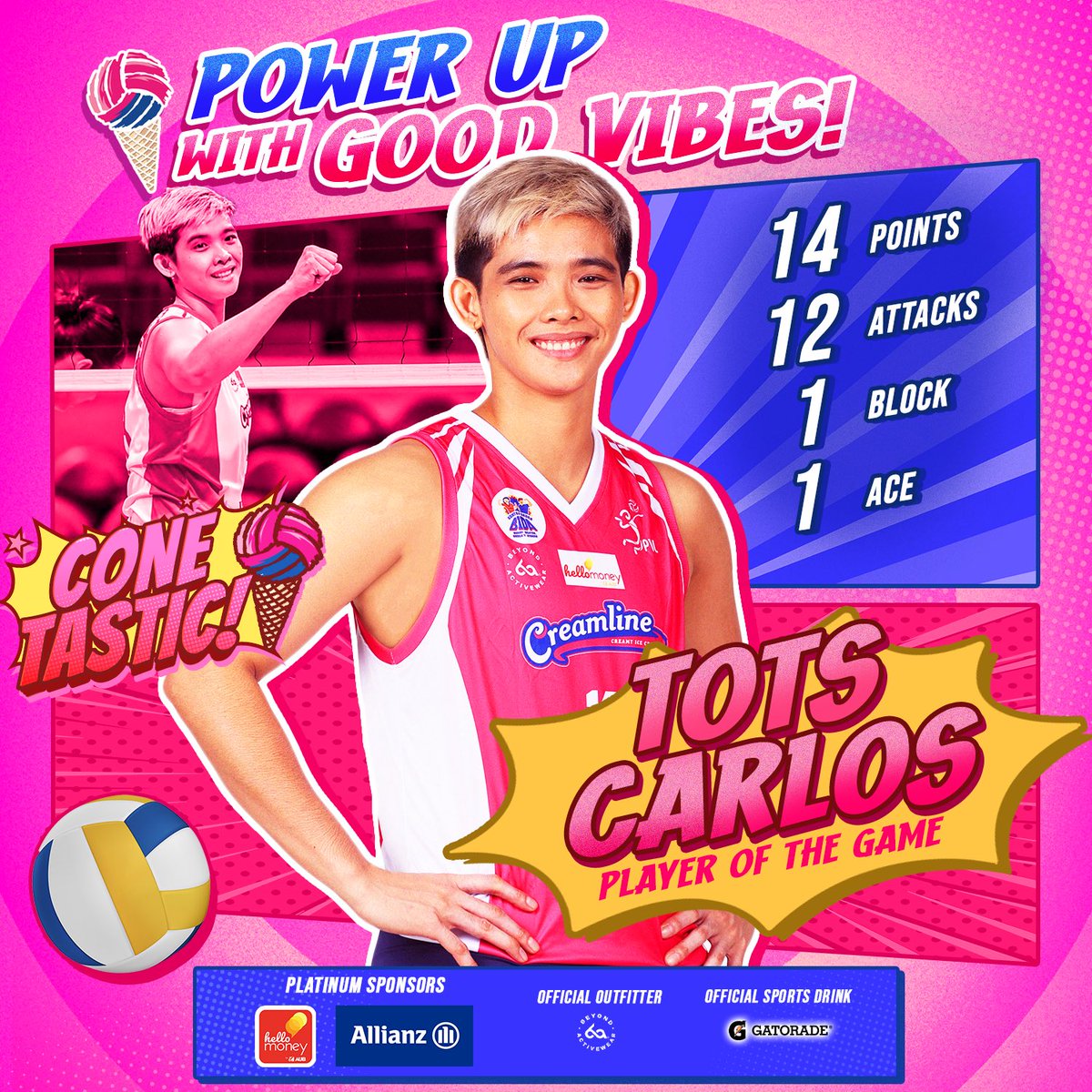 Tots Carlos and her power up energy and attacks on the court today! Congratulations, Tots! #PowerUpWithGoodVibes #CreamlineCreamyIcecream #CreamlineCoolSmashers