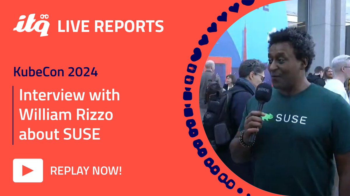 Day 2 of ITQ Live Reports at #KubeCon 2024 is ready for takeoff! Watch this interview with @mestredelpino and William Rizzo (@SUSE) In this video, William tells you more about @SUSE, what they do and what they can do for your company -youtube.com/watch?v=jBdqHd… #LaVieEnCloudNative