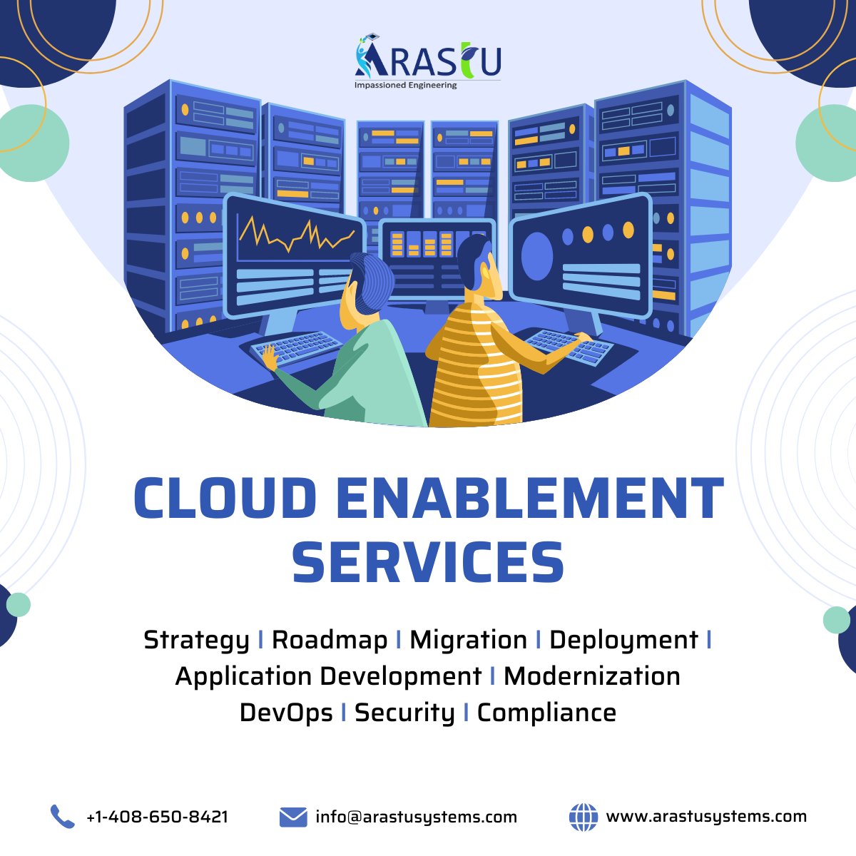 ArastuSystems's tweet photo. Arastu Systems' #Cloud Enablement Services offer a one-stop shop for your cloud journey, with the services designed to meet your specific needs.
Visit to know more: https://t.co/dRQJEcsacO https://t.co/aH3DkcJpKZ