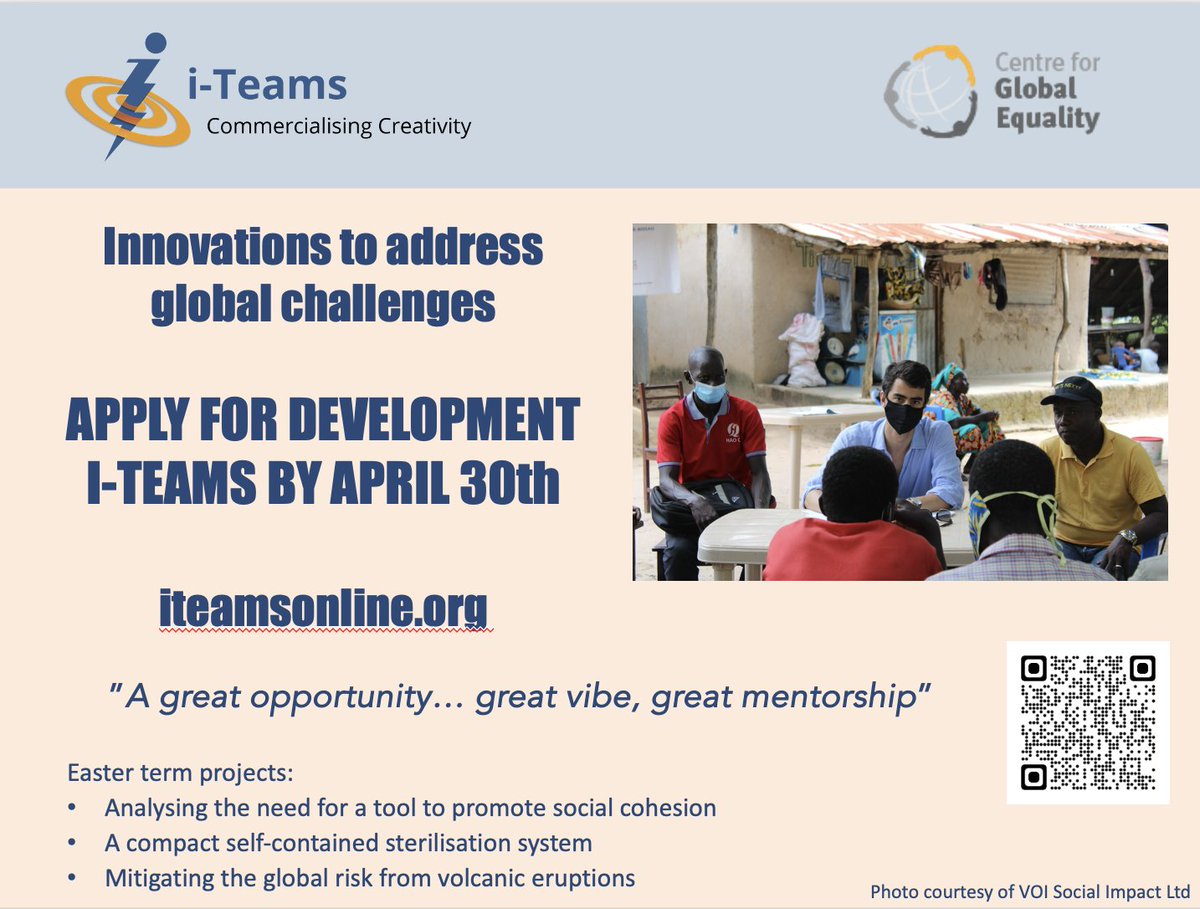 Join us for the Easter Term Development #iteams course! The course runs on Tuesday evenings from May 7th to June 11th. Apply by April 30th via our website iteamsonline.org #iecambridge #cambridgeuniversity @IfMCambridge @CGlobalEquality #sustainableinnovation