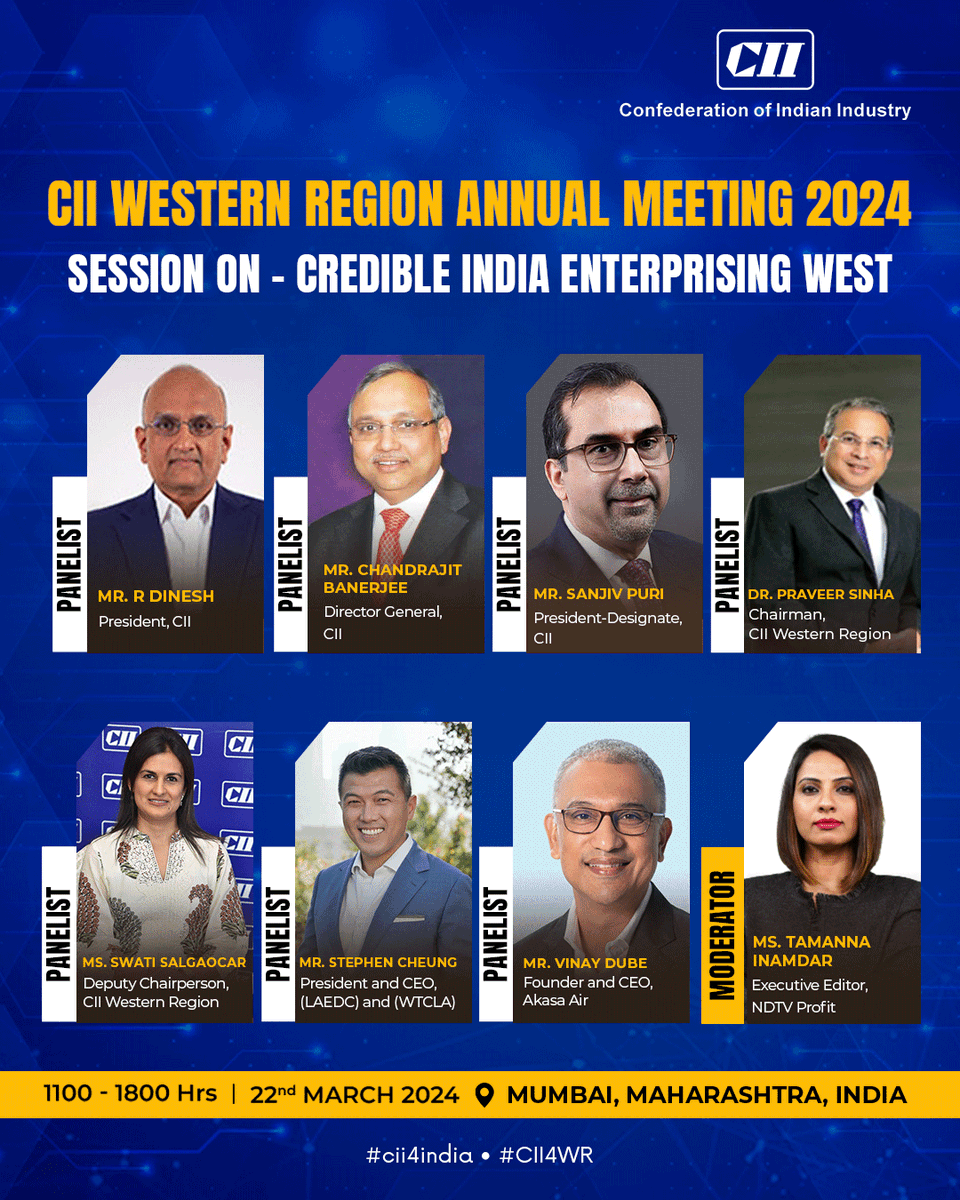 CII Leadership takes the stage to begin the most anticipated event- CII Western Region Annual Meeting 2024 to discuss the role that West will play in creating a developed India by 2047. Don't miss the insights from these visionaries. Register now at bit.ly/CIIWRARM2024.…