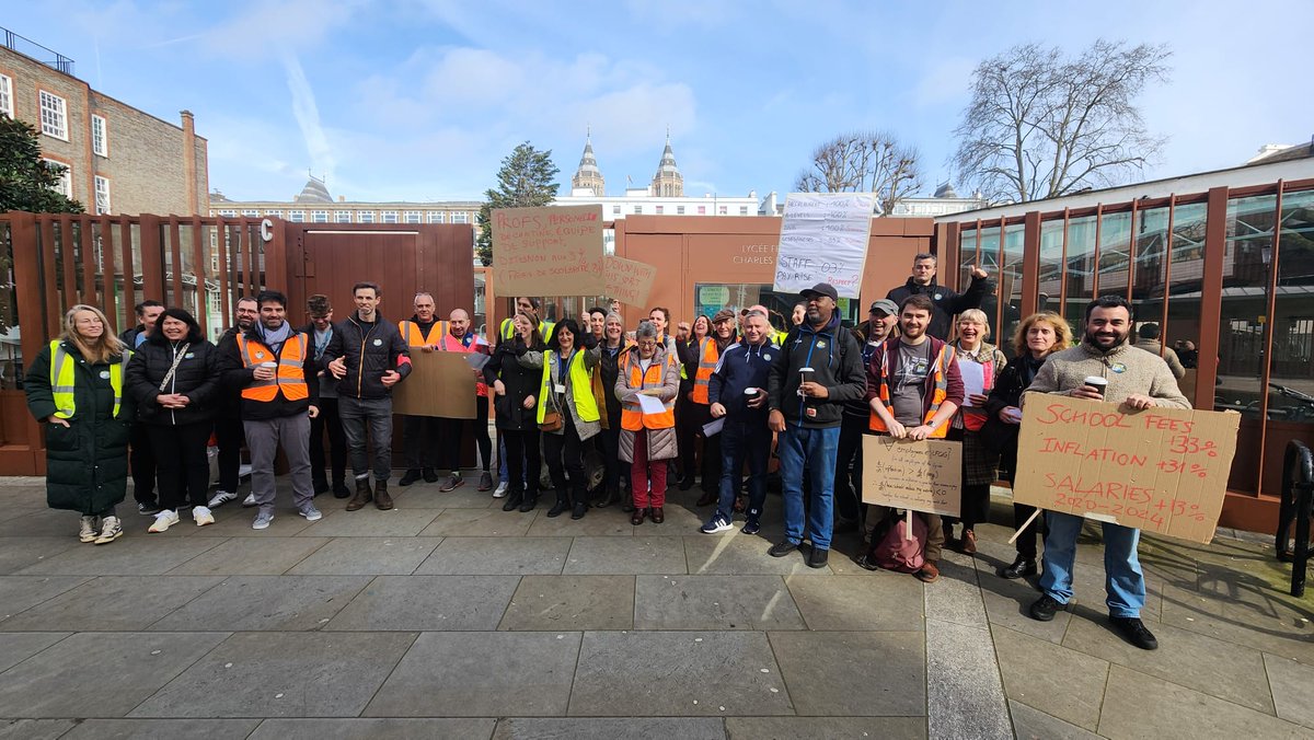 NEU members at Lycée Francais Charles de Gaulle are on strike following the employer’s failure to provide a 6.5% pay rise. They are calling for fair pay for all staff! @strike_map @NEUnion