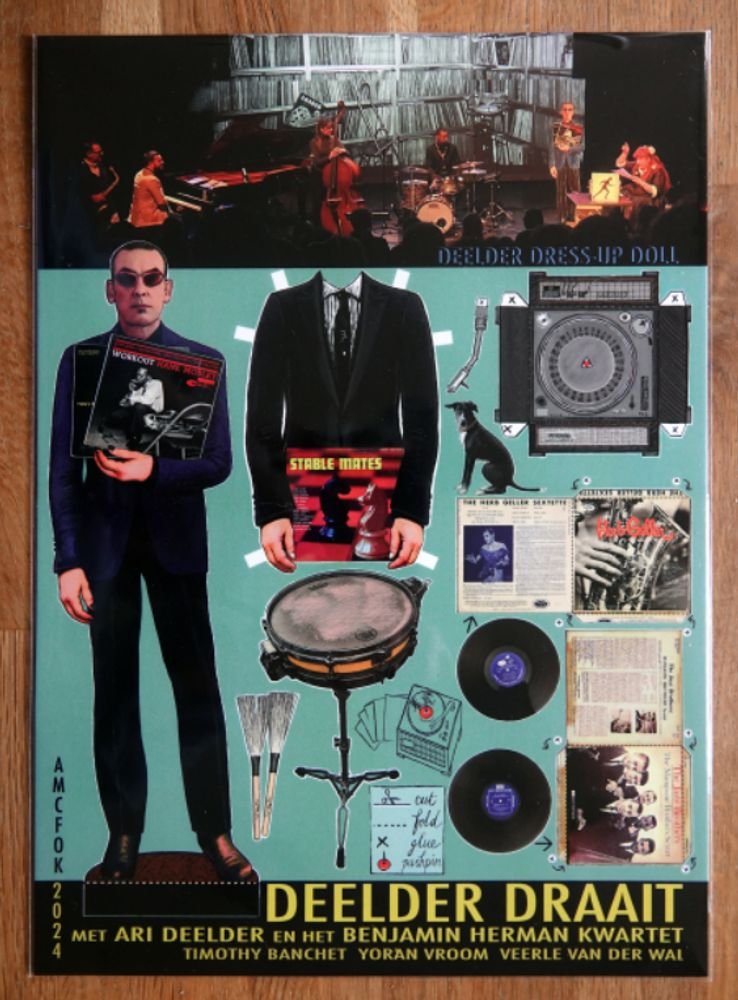 zeetekst's tweet photo. Heb me onmeunig vermaakt bij #Deelder #Draait. Toffe voorstelling van Ari Deelder (dochter van) en het Benjamin Herman Kwartet. Verhalen, filmpjes en veel #jazz. Heb nu de 'Jules Deelder aankleedpop' met draaitafel, drumsetje en brushes. 😁 Speellijst: https://t.co/4odWvGkMZP https://t.co/R1zHjvGWSu