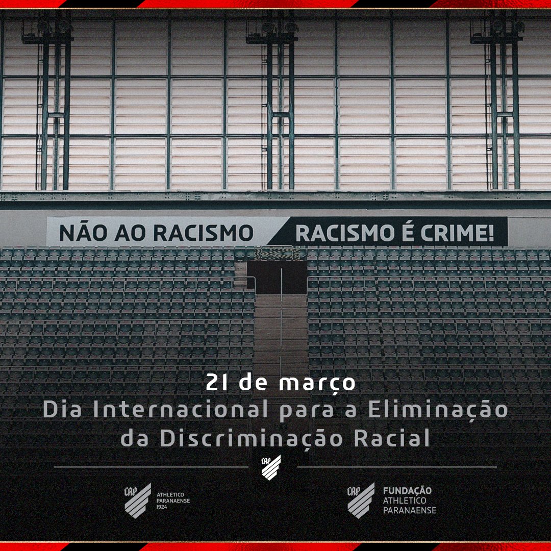 AthleticoPR's tweet image. A discriminação racial não pode ser tolerada. Racismo é crime! 

Neste dia 21 de março, reforçamos o nosso compromisso para a eliminação da discriminação racial. 

#Athletico #FUNCAP