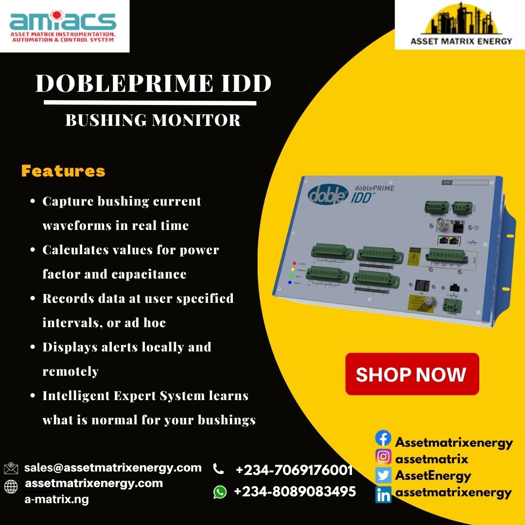 The doblePRIME Intelligent Diagnostic Device (IDD) Bushing Monitor detects deterioration in bushings, finding abnormalities in the insulation and issuing actionable alerts. For more inquires! sales@assetmatrixenergy.com #assetmatrixenerg #doble #dobleprimeidd #bushingmonitoring