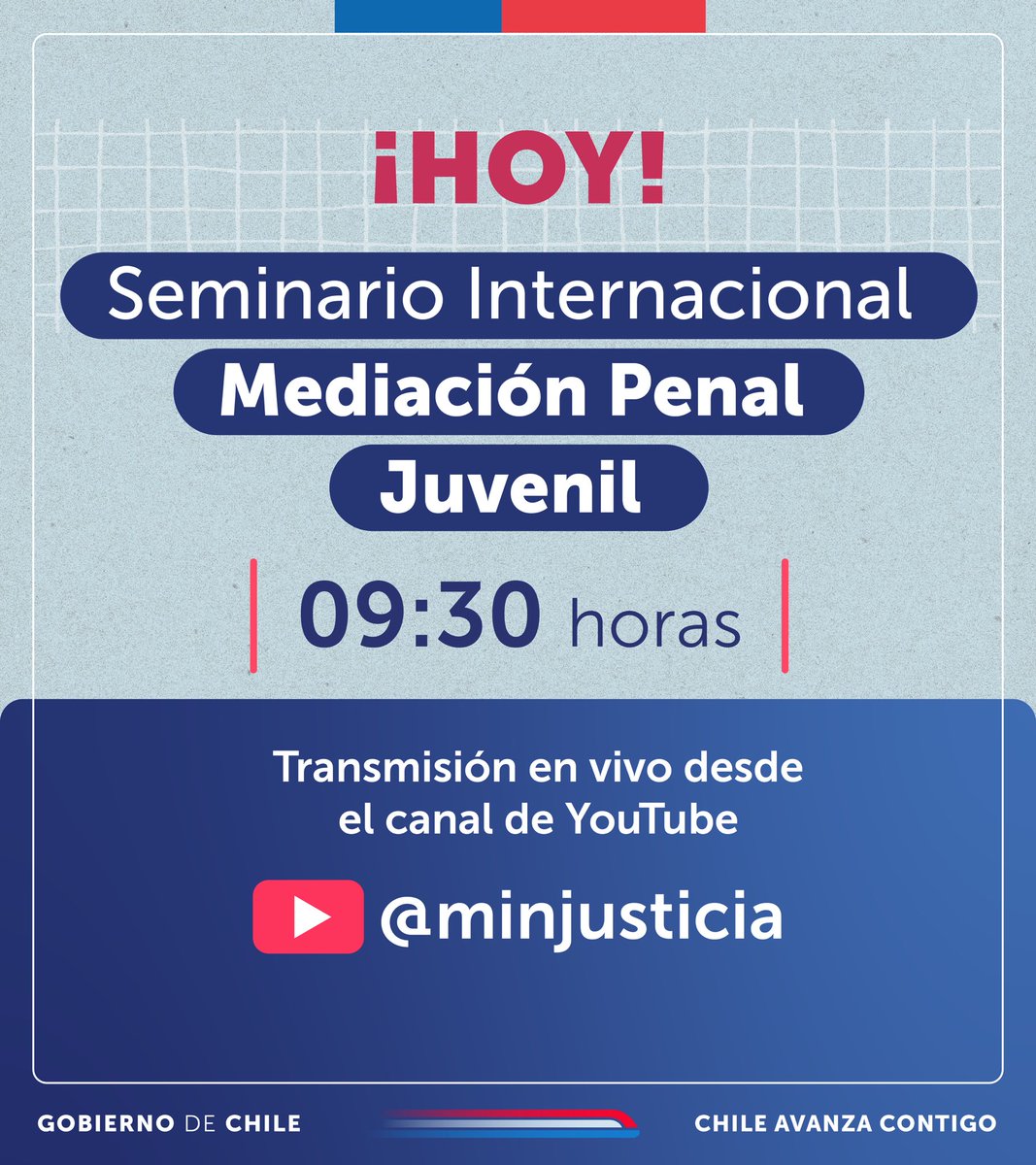 ¡Ya está por comenzar! 

🗓️ Hoy a las 09:30 AM, el @MinjuDDHH, el @reinsercion_gob y la Agencia Chilena de Cooperación Internacional para el Desarrollo (AGCID), junto con la colaboración estratégica del programa @EUROsociAL_ de la Unión Europea realizarán el Seminario…