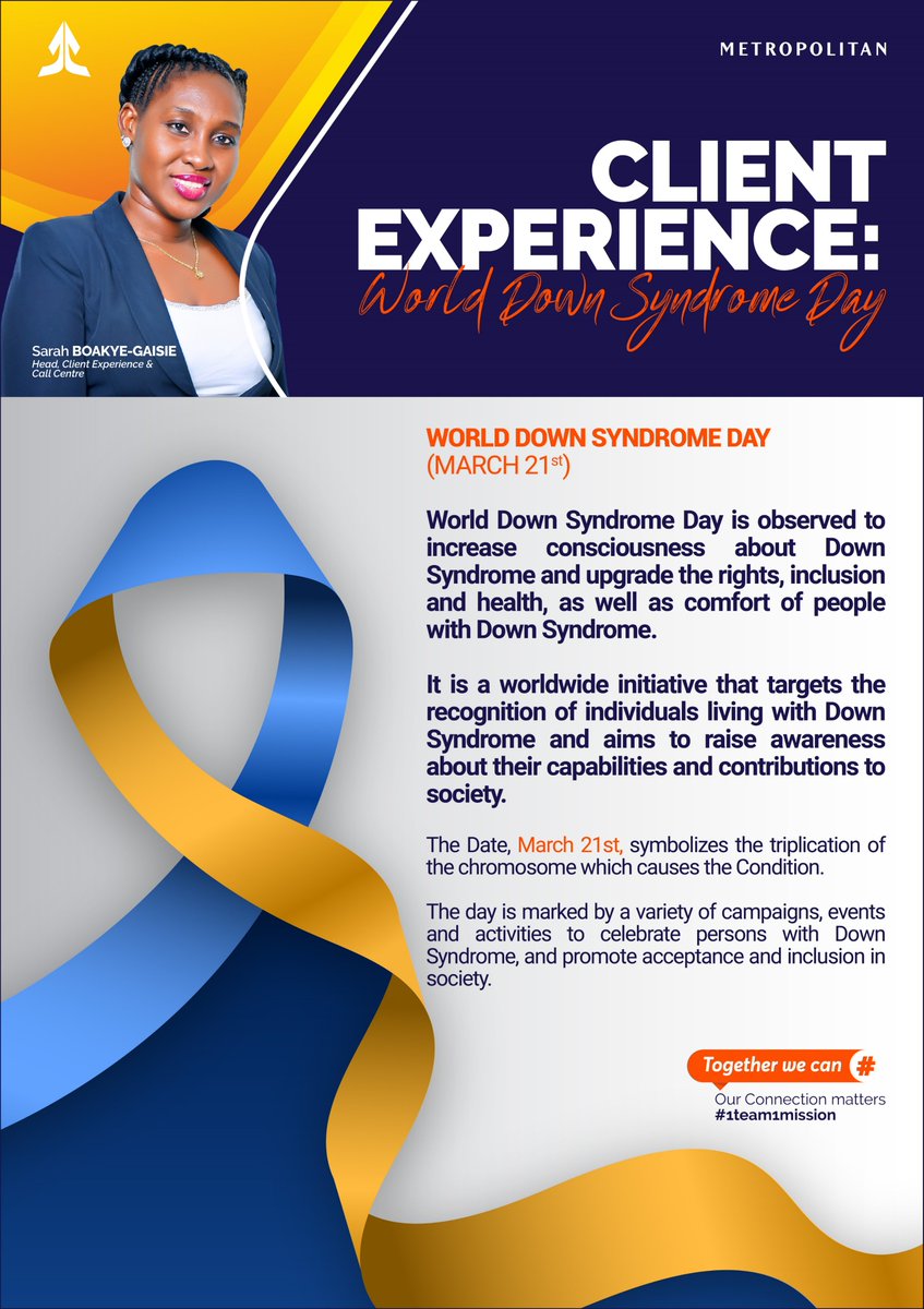 World Down Syndrome Day (21st March).
Today is set aside to observe and recognize individuals living with Down Syndrome.

#downsyndrome
#MetropolitanGhana
#Togetherwecan