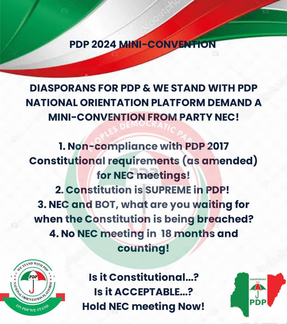 ADCglobalnet's tweet photo. #OnPDPConstitutionWeStand
It is long overdue for NEC to step up to the plate and SALVAGE PDP!
No discipline, no progress in PDP!
#discipline #order #loyalty #progress #rescuepdp #rebuildpdp #restorepdp #rebrandpdp #repositionpdp https://t.co/g5jsp2qyuo