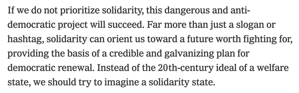 Debuting our idea of a "solidarity state" in <a href="/nytopinion/">New York Times Opinion</a> today.

"There is no neutral state to aspire to. Policies can either foster  solidarity and help repair the divides that separate us or deepen the  fissures."

Gift link:
nytimes.com/2024/03/21/opi…