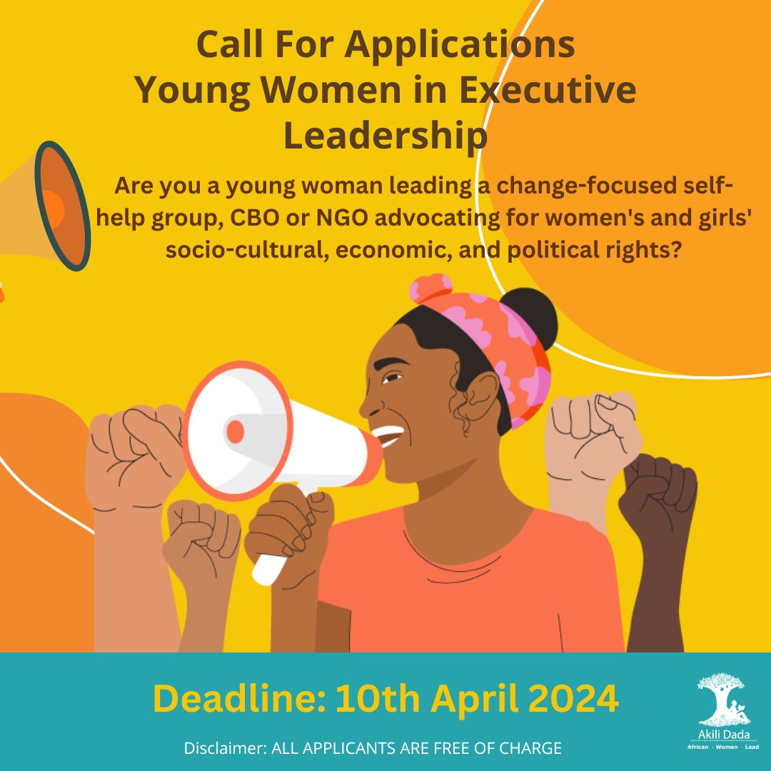 Calling all Young Women Leaders! Are you a young woman leader passionate about Adolescent Girls and Young Women rights, sexual and reproductive health, and ending #VAWG? If yes, apply and join our Stawisha Dada Institute Executive Director program. 🔗 tinyurl.com/bdf2f8tz