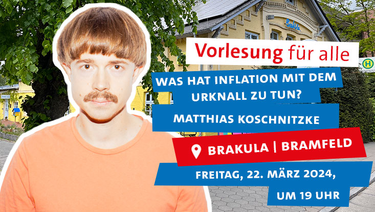 Was hat #Inflation mit dem #Urknall zu tun? Darüber spricht Matthias Koschnitzke, Doktorand für #Teilchenkosmologie @unihh und räumt dabei auch mit einigen Missverständnissen auf. 📆 Fr., 22. März 2024, um 19 Uhr 📍 Brakula, Hamburg Bramfeld Hier anmelden: uhh.de/upf20