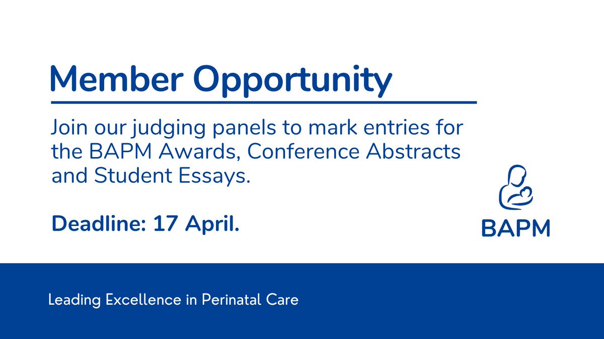 We are looking for BAPM Members to join our judging panels to mark entries for the BAPM Awards, Conference Abstracts and Student Essays.

To volunteer for one of more of these roles please complete apply by 17 April.

More details&gt; bapm.org/articles/bapm-…