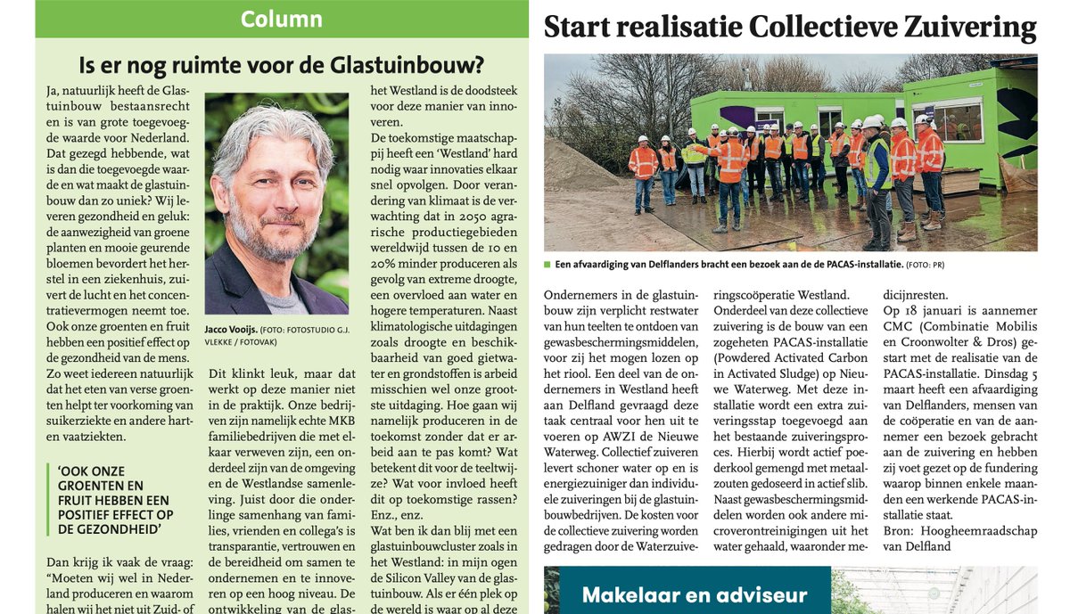 "Start realisatie Collectieve Zuivering" &amp; onze #glastuinbouw column is deze week geschreven door <a href="/VooijsWestland/">Jacco Vooijs</a> en heeft als titel: Is er nog ruimte voor de Glastuinbouw? Benieuwd? Lees mee via:  bit.ly/4ai4Dxz