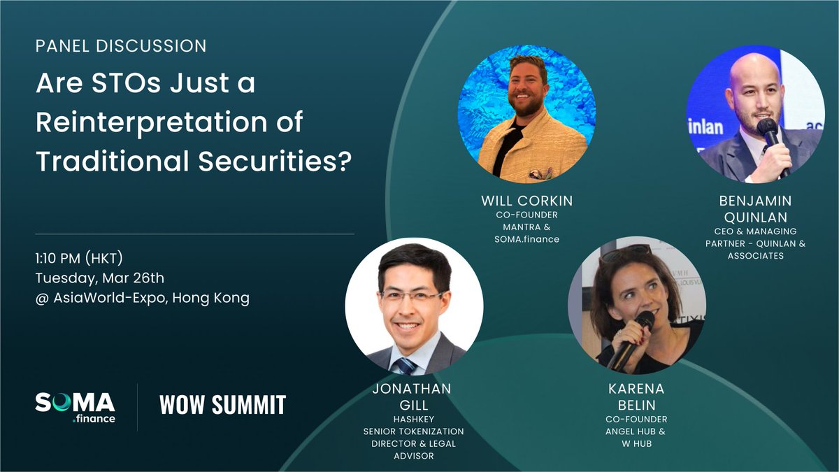 SOMA.finance co-founder @Will_Corkin will be speaking at the @WOWsummitWorld in Hong Kong as part of a panel discussing STOs. An STO, also known as a Security Token Offering, is a digital token supported by blockchain technology that represents a stake in an asset.…