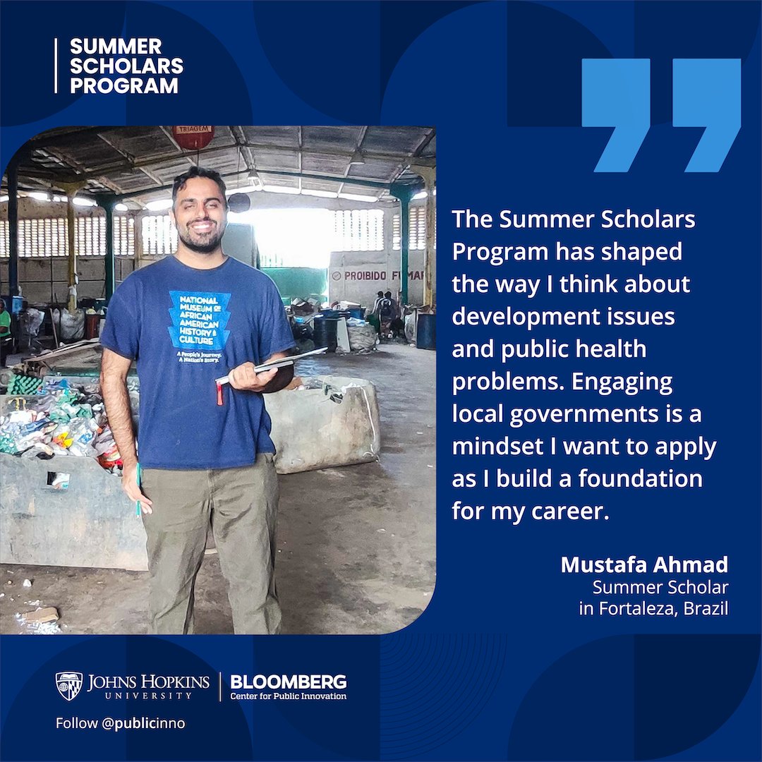 #ScholarSpotlight 🔦 in #Fortaleza, Brazil, 🇧🇷 Mustafa Ahmad leveraged data to enhance #PublicHealth & waste management & show how student-city collaborations drive policy innovation. Want to be a Summer Scholar? @JohnsHopkins grad students apply today: hubs.ly/Q02pZLj50