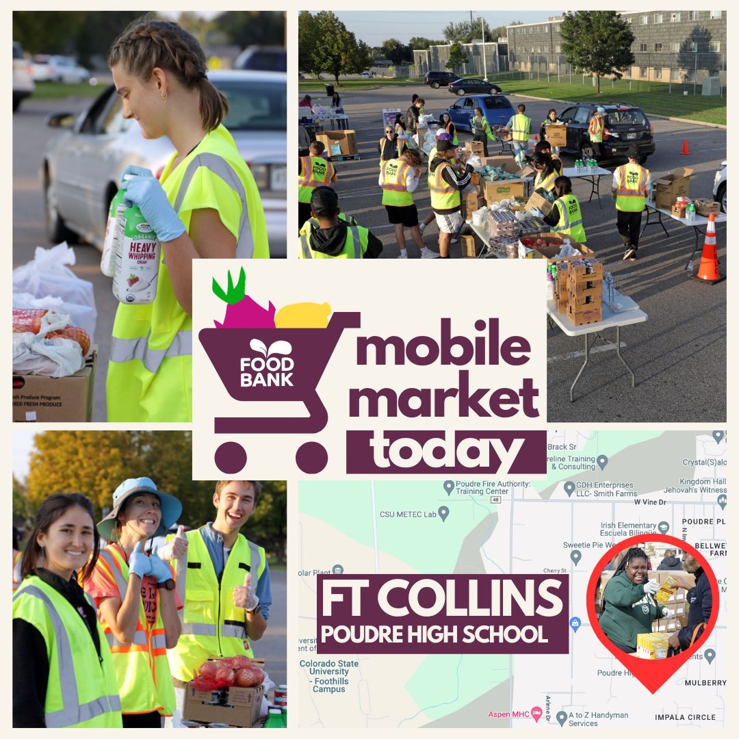 Our drive-thru #MobileMarket is at #PoudreHighSchool today from 5:15 p.m. to 6:30 p.m. 

201 S. Impala Drive in #fortcollins 

See our full Mobile Market schedule here: foodbanklarimer.org/mobiles/