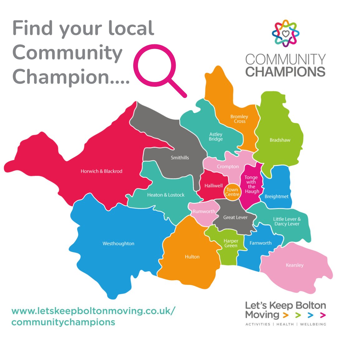 Need information that you can trust? Want to speak to a familiar face? Find your local Community Champion at letskeepboltonmoving.co.uk/communitychamp… 🔍 Just simply click your location on the interactive map to see who is available in your area for an informative chat...📍