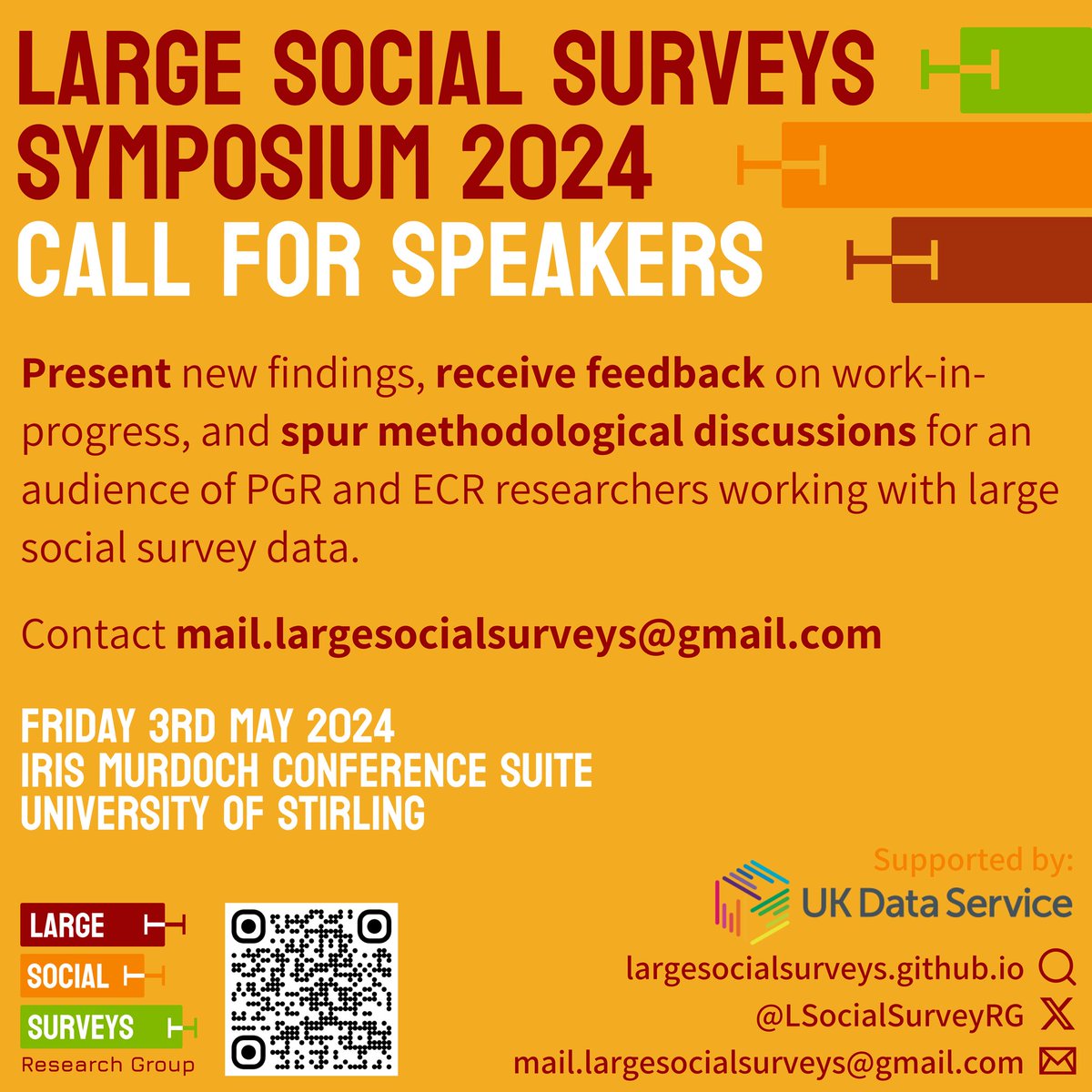 Calling PGR/ECRs using large social surveys to share your work at @LSocialSurveyRG 's inaugural symposium. @SocSciStir @StirUni 03-05-24. Supported by @UKDataService .