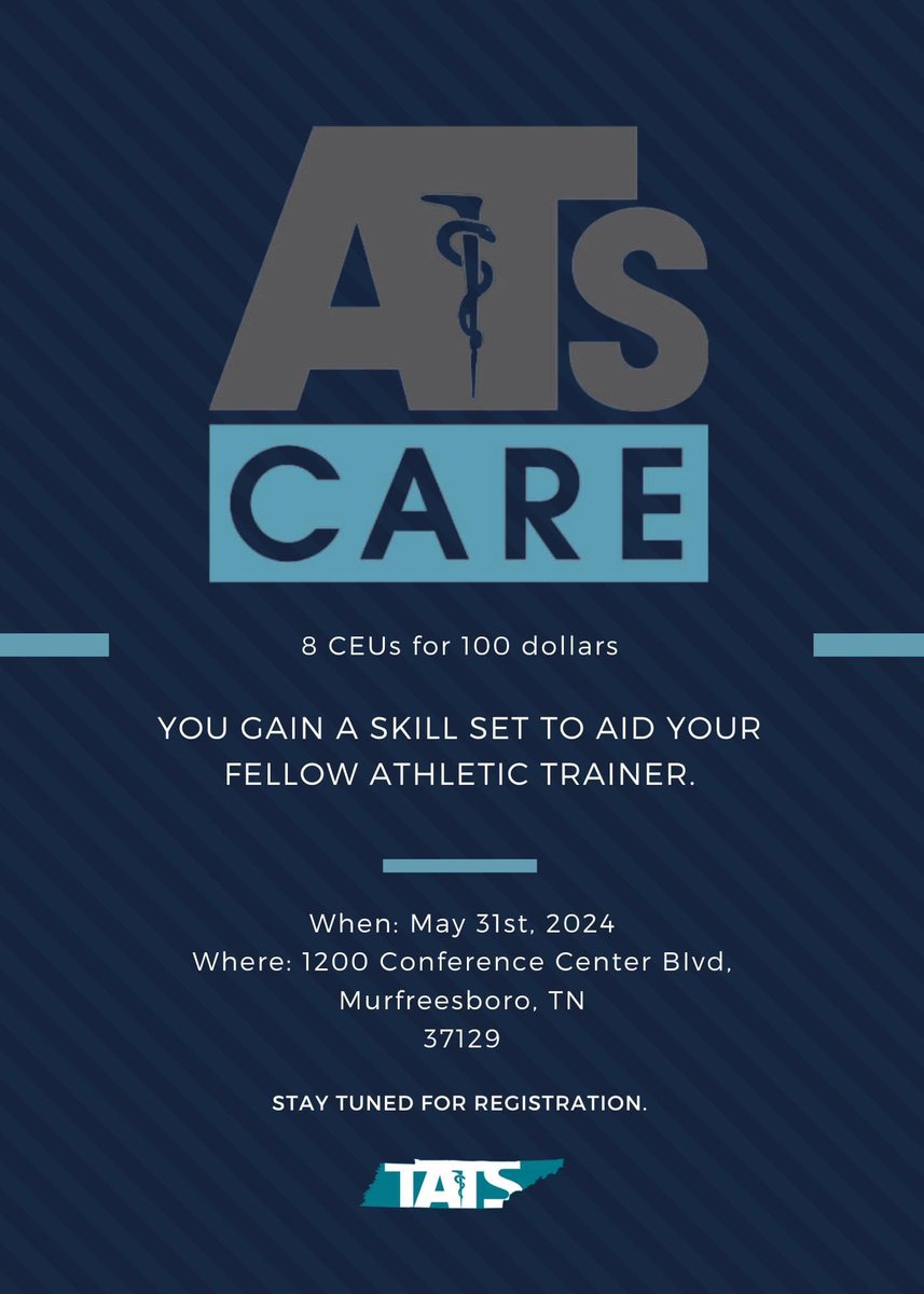 Join us for this important training and stay for a wonderful weekend of greAT continuing education and networking during the <a href="/TNATA/">Tennessee Athletic Trainers’ Society</a> annual meeting.