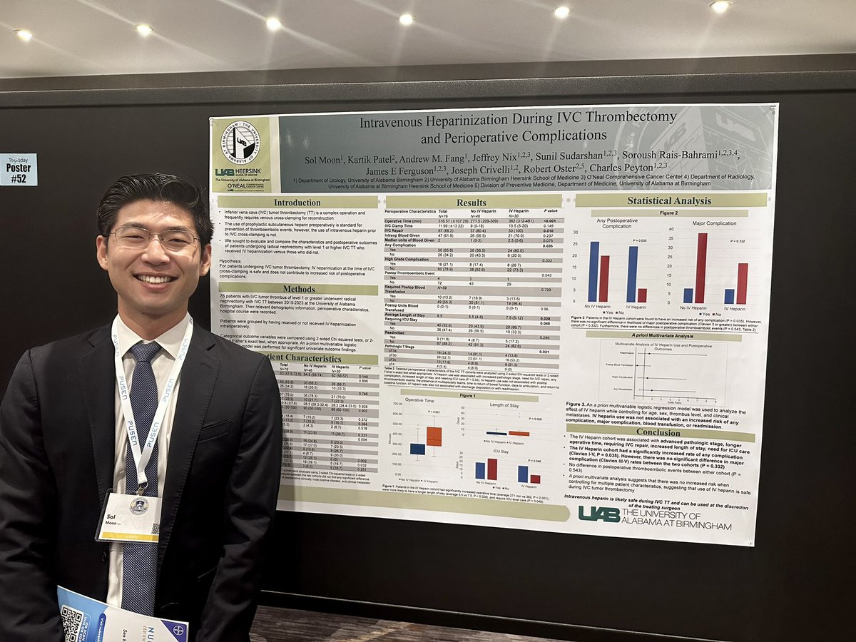 Our @UABUroResidents @SolCMoon presenting the role of IV heparin during IVC tumor thrombectomy at @SES_AUA #SESAUA24