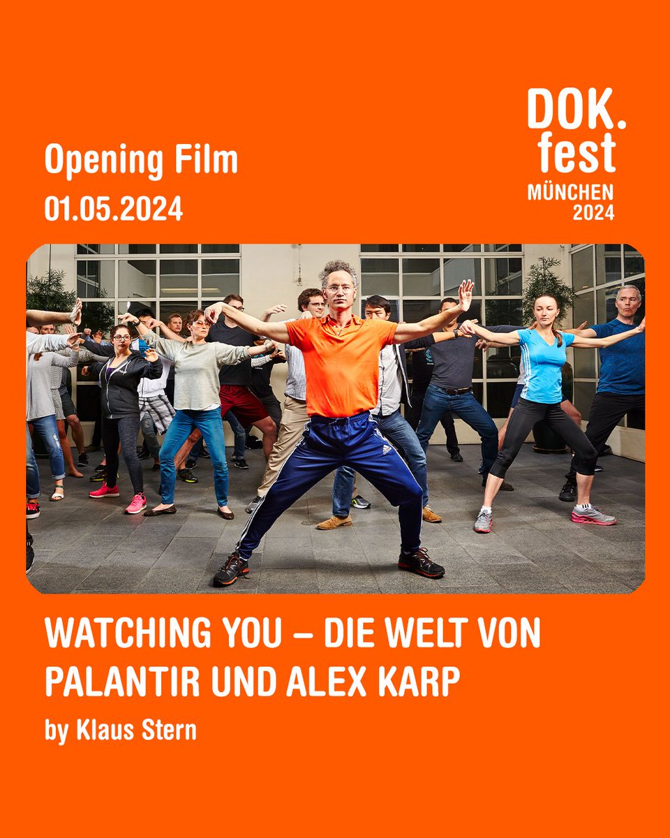 Announcing the #DOKfest2024 Opening Film: WATCHING YOU – DIE WELT VON PALANTIR UND ALEX KARP by Klaus Stern. Alex Karp and his data analysis software Gotham – brilliant or highly dangerous? Tickets are now available at: tinyurl.com/mphzd3pm