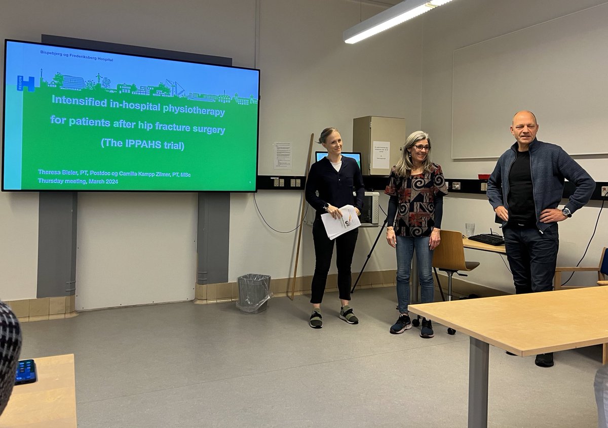 Today it was the Physiotherapy and Rehabilitation group’s turn to present. We heard about a feasibility study of intensified in-hospital physiotherapy for patients after hip fracture surgery from Theresa Bieler and Camilla Kampp Zilmer 🦴 @TangeMorten