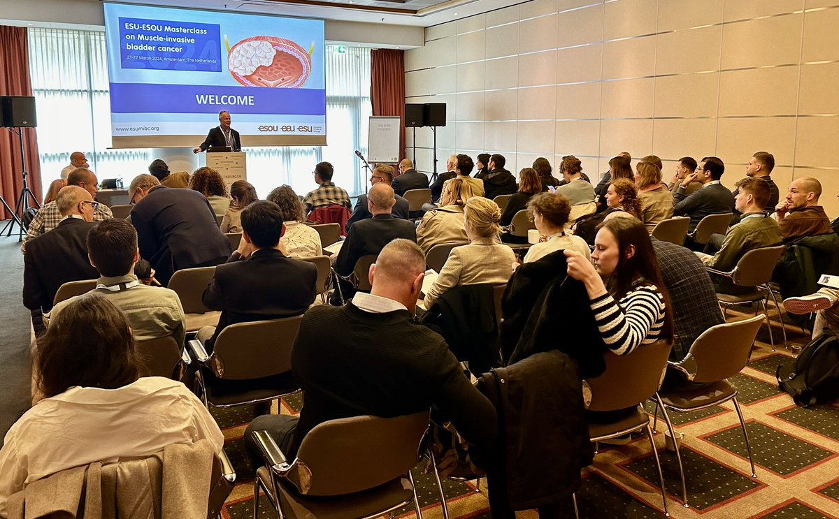 UrowebESU's tweet image. Prof. F. Witjes kicking off the 4th #esumibc24 masterclass on Muscle-invasive bladder cancer in Amsterdam with lectures on diagnosis and treatment and videos of ORC and RARC