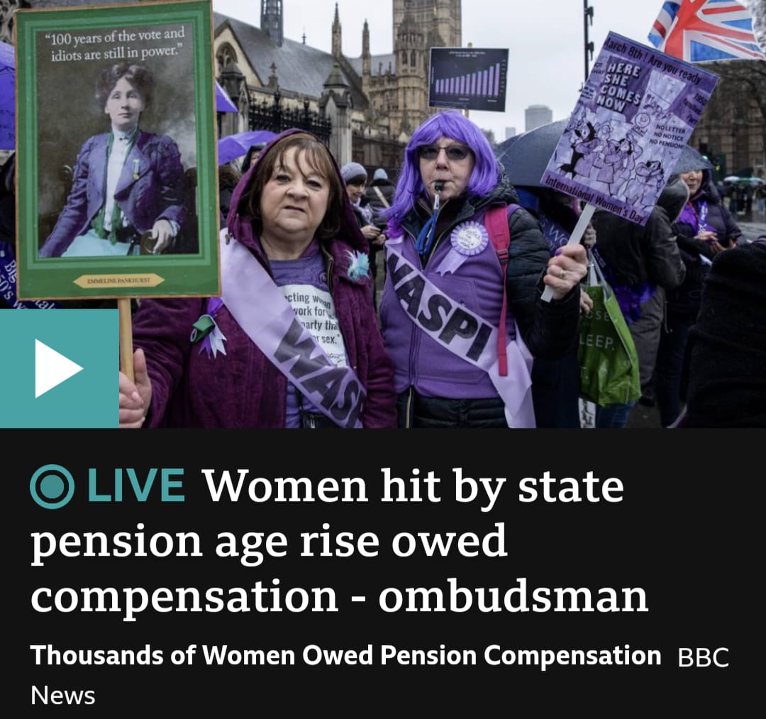 Women born in the 1950s have been fighting for justice for years

Today's ombudsman report confirms what many of us have been saying the 3.8 million women need compensation

But the suggested £1-3k is nowhere near enough for #WaspiWomen pushed into poverty by Tory Govt decisions