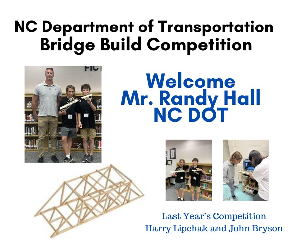 ashley_basnight's tweet image. BRIDGE TEST DAY!! Excited to welcome, Mr. Randy Hall, Engineer with the  NC Department of Transportation to FFMS today.  It&apos;s going to be an awesome day!
#CTEforNC  #NCDOT #Bridgebuild #STEM