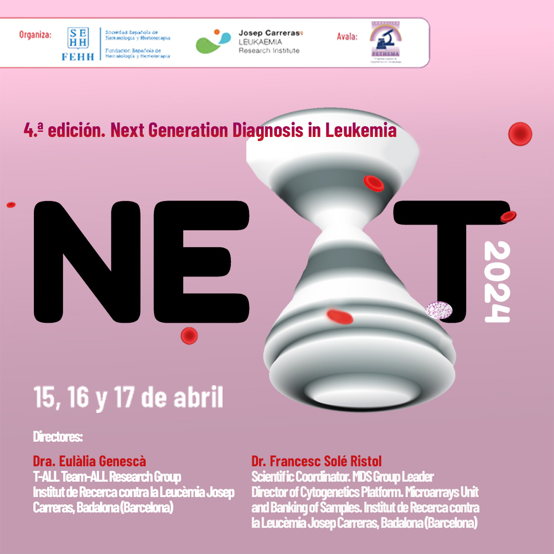@sehh_es (@sehh_es) on Twitter photo 🚨#SAVETHEDATE 4ª edición Next Generation Diagnosis in Leukemia 2024
🤝Organizado con <a href="/CarrerasIJC/">Josep Carreras Leukaemia Research Institute (IJC)</a> y avalado por <a href="/_pethema/">PETHEMA</a>
📅15,16 y 17 de abril
📍Virtual
🧑⚕️Directores: <a href="/EulaliaGenesca/">Eulalia Genesca</a> y <a href="/fsoleristol/">francesc sole</a>
✍️Inscripción abierta hasta el 15 de abril bit.ly/3wYFUPM 🚨#SAVETHEDATE 4ª edición Next Generation Diagnosis in Leukemia 2024
🤝Organizado con <a href="/CarrerasIJC/">Josep Carreras Leukaemia Research Institute (IJC)</a> y avalado por <a href="/_pethema/">PETHEMA</a>
📅15,16 y 17 de abril
📍Virtual
🧑⚕️Directores: <a href="/EulaliaGenesca/">Eulalia Genesca</a> y <a href="/fsoleristol/">francesc sole</a>
✍️Inscripción abierta hasta el 15 de abril bit.ly/3wYFUPM