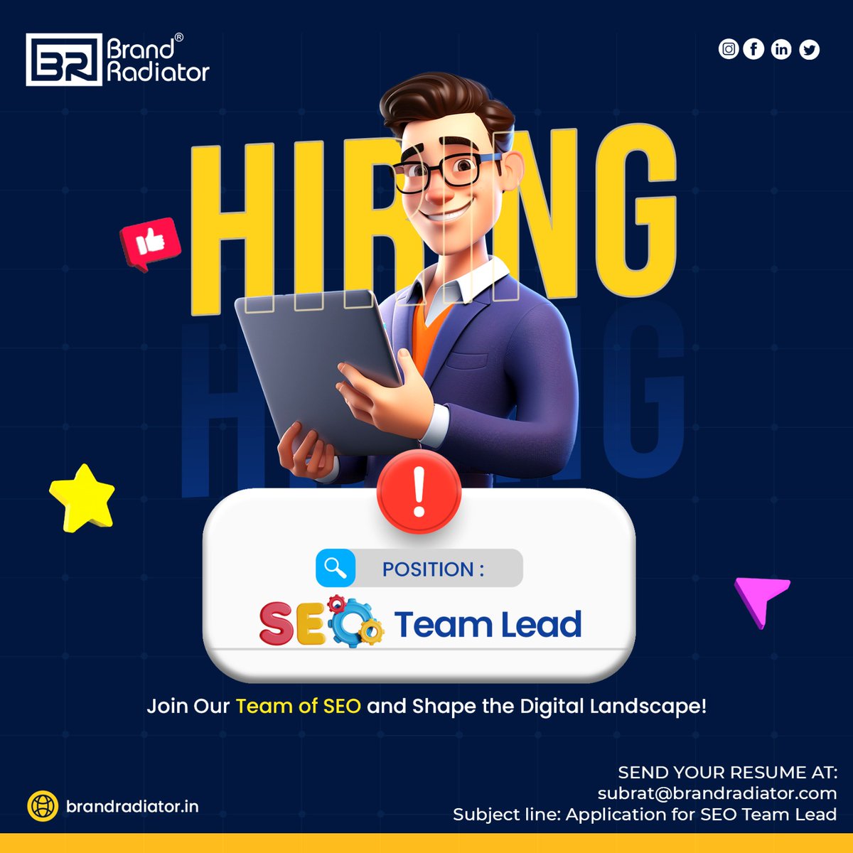 We're hiring SEO Team Lead 🎉 Send your resume to : 👇subrat@brandradiator.com with subject line: SEO Team Lead, Patna #hiring #seo #seoteamlead #jobopening #independentworker #timemanagement #deadlineoriented #portfolio #careeropportunity #brandradiator