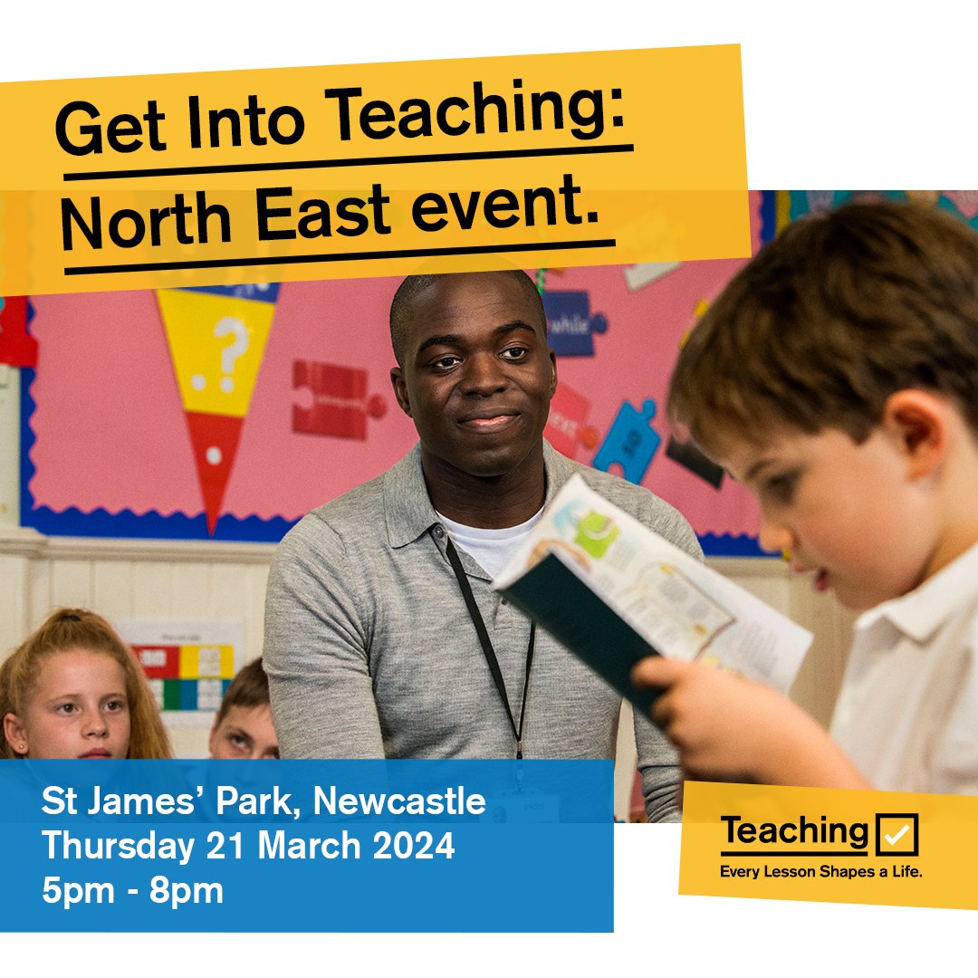 If you're around Newcastle this evening, pop by the #GetIntoTeaching event @StJamesParkNE1 to chat with Peter, Susan & Carol. They'll be there from 5-8pm to answer all your questions on teacher training with North East SCITT and @WISEITT 🙌✨ loom.ly/spK7l8s #nejobs