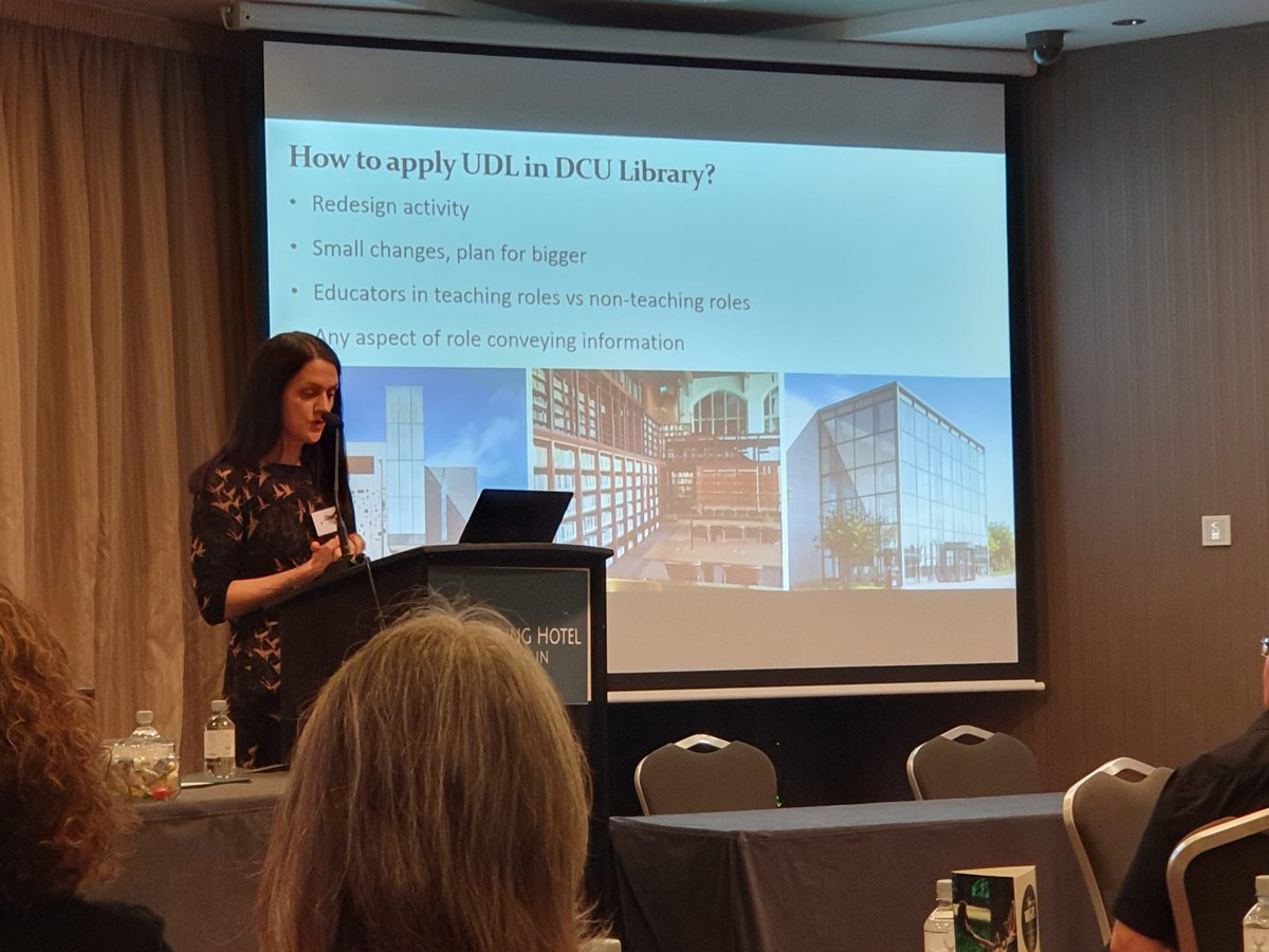 Speaker Ellis O'Neill, Outreach and Engagement Librarian at DCU Library, on implementing Universal Design in non-teaching roles. #ASL2024